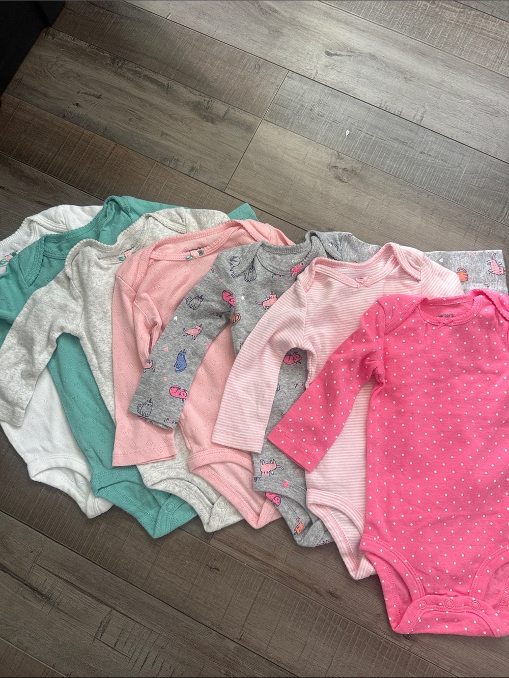Carter's Long-Sleeve One-Piece Bodysuits - Pink, Light Pink, Gray, White, Teal